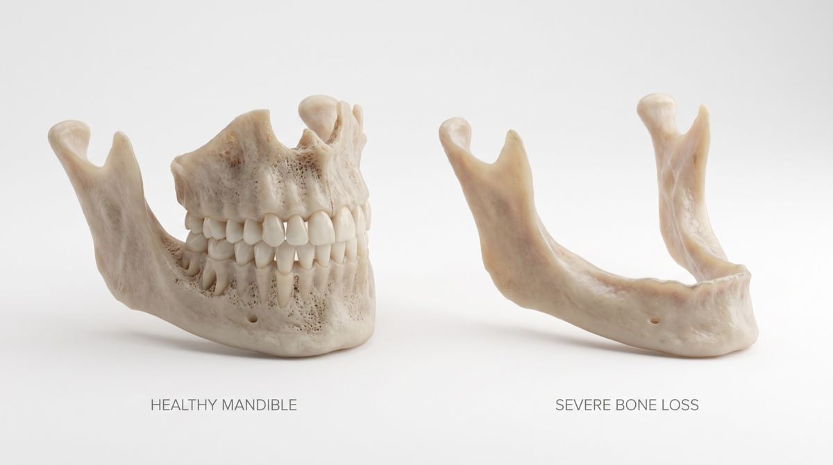 Healthy mandible vs. severe bone loss